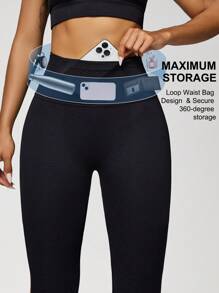 SHEIN Sports 无缝骑行高腰压缩塑身紧身裤，带多个口袋，性感且有支撑力 - 黑色 - 查看 2