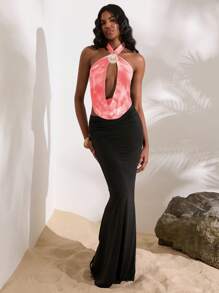 Opulessa 1pc Women Shell Print Halter Neck Backless Blouse