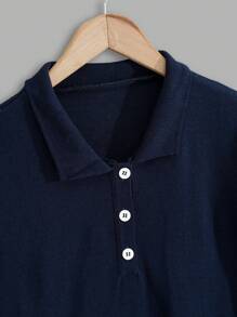 RueChic Men Solid Half Button Old Money Regular Polo Shirt - Navy Blue - View 7