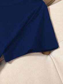 Camiseta de mujer con cuello de tripulación y estampado con diseño de crisantemo - Azul Marino - Ver 4