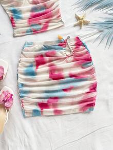 Soleia 全新设计针织网眼金属装饰低腰褶边迷你裙 - 彩色 - 查看 3