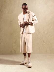 SUMWON 亚麻混纺短款单排扣春季西装外套时尚休闲商务专业面试装结构化定制轻便西装外套 - 卡其色 - 查看 7