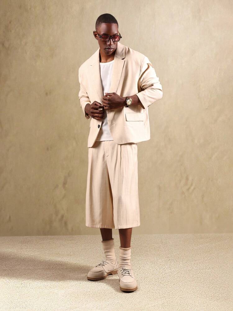 Tailored Linen Blend Cropped Blazer