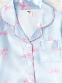 2pcs Young Girl Cute Butterfly Printed Collar Cardigan Long Sleeve Top And Casual Long Pants Comfortable Pajama Set - Blue - View 6