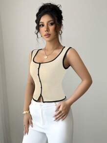 Elenzga Women's Elegant Contrast Trim Camisole For Summer