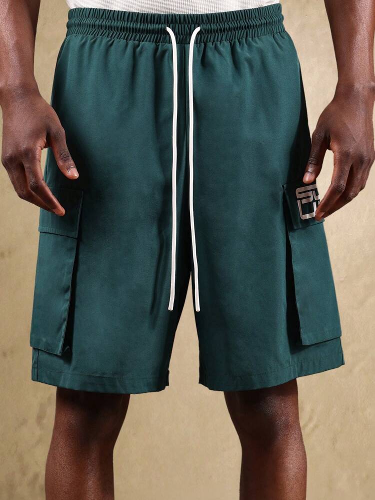 Loose Fit Wide Leg Cargo Shorts With Drawstring