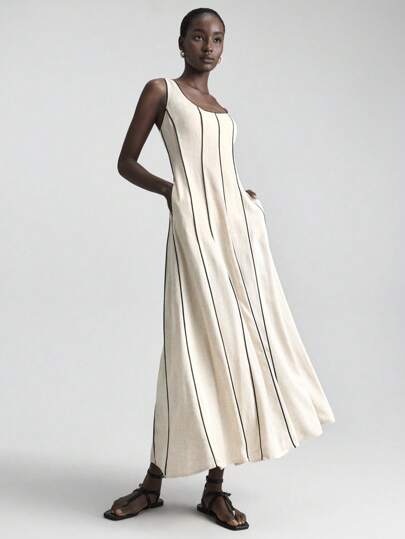 Ontre 2026 New Apricot Sleeveless Lightweight Casual Dress, Suitable For Business, Daily Commute, Elegant Beach Vacation, Wedding Guest, Country Music Festival