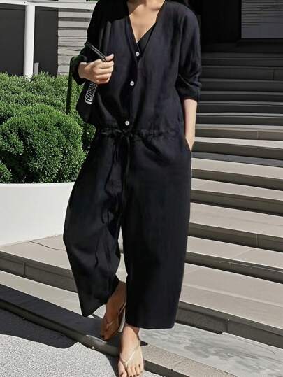 INAWLY 女士时尚休闲简约宽松长袖连体裤，适合度假穿着