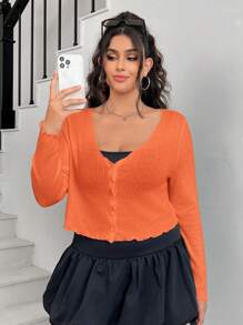 SHEIN EZwear Plus Size Women's Orange Cardigan Tops, Suitable For Summer Holiday & Music Festival