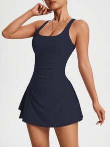 CourtClass 女式纯色无袖露背运动连衣裙