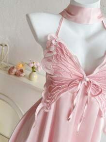 Sweetina 女士蝴蝶装饰露背无袖迷你粉色连衣裙，适合 7 月 4 日女士服装