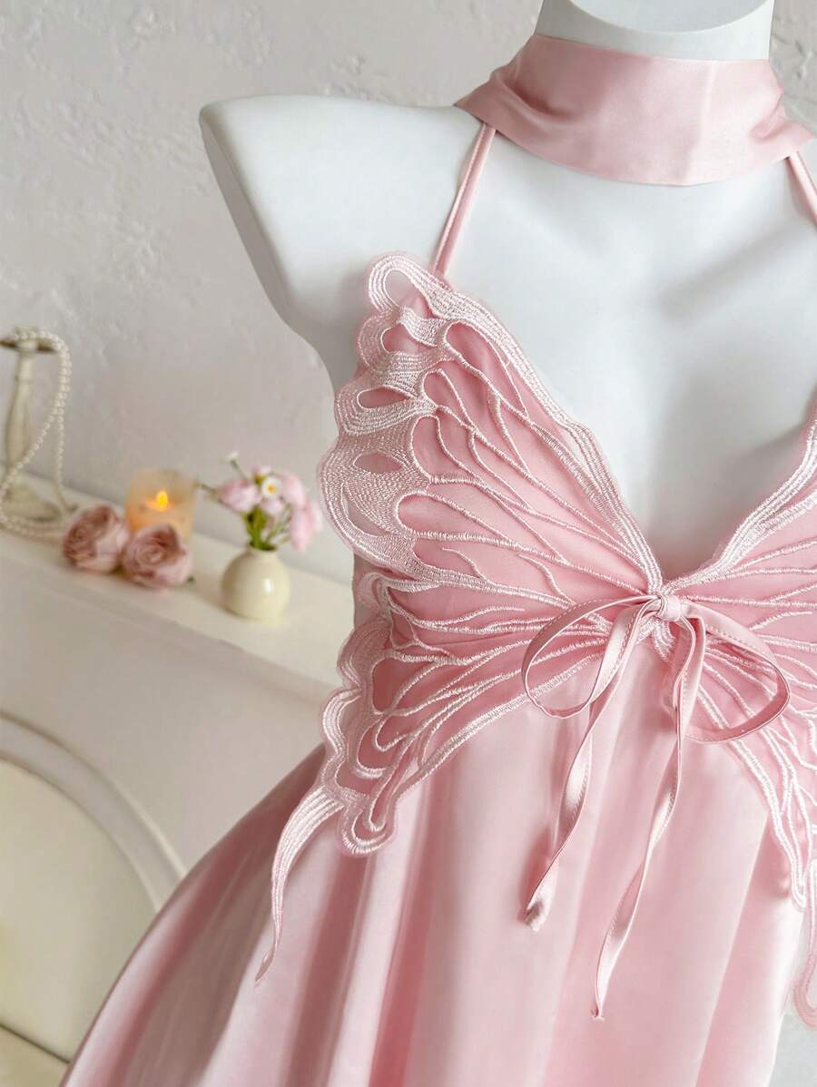 Sweetina 女士蝴蝶装饰露背无袖迷你粉色连衣裙，适合 7 月 4 日女士服装