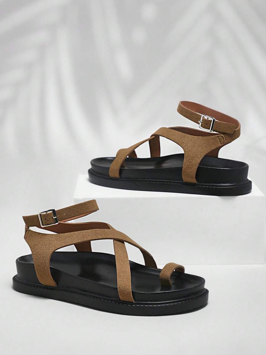 SHUZIA 女士露趾圆头厚底系带凉鞋 - 薑色 - 查看 1