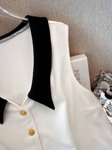 SHEIN Clasi 大码女式优雅撞色休闲背心，修身百搭，适合夏季、工作、度假 - 黑與白 - 查看 5