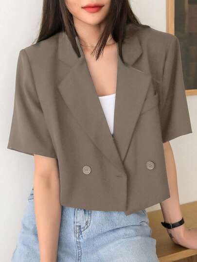 DAZY 女士时尚短袖超短款休闲西装外套，夏季商务装