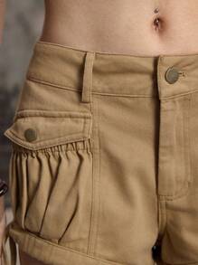 ROMWE Hippie 女士 Y2K 复古美式性感卡其色工装短裤