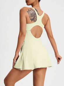 CourtClass Women Square Neck Ruched Sleeveless Sports Dress - Yellow - View 5