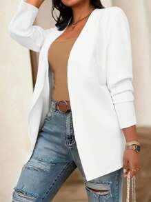 EMERY ROSE Plus Size Plain Long Sleeve Suit, Casual & Fashionable For Everyday Wear Graduation,Back To School,Teacher Outfits For Women Fall Cloth For Women Autumn