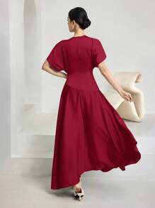 Heiryn 女士优雅纯色长裙，适合通勤 - 酒紅色 - 查看 2