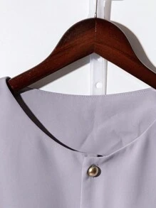 Franclia Fashionable And Elegant Round Neck Short Sleeve Buttoned Blouse For Women - Grey - View 3