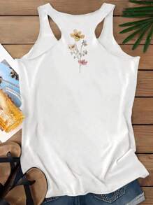 SHEIN LUNE 女式休闲花卉印花无袖背心，略显透明，夏季