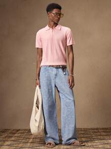 AKNOTIC Business Casual 男士休闲梭织阔腿直筒宽松长裤，适合日常穿着 - 淺色水洗藍 - 查看 2