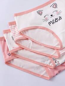 女童可爱猫咪印花吊带背心和三角内裤内衣套装 - 彩色 - 查看 7