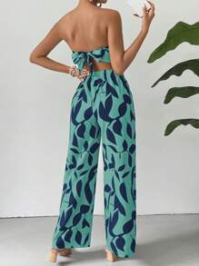 Breezaya 2件套：植物印花抹胸和长裤，度假休闲 - 藍色 - 查看 2