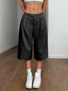 Flirla 2025 Fashion Loose Wide Leg Shorts, Spring/Summer New Arrival, Campus Style - Black - View 5