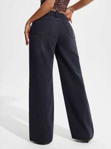 SHEIN EZwear 女式宽松阔腿牛仔裤，带口袋，休闲百搭