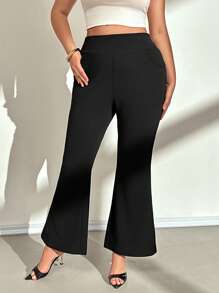 SHEIN Essnce Plus High Waist Flare Leg Trousers - Black - View 4