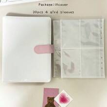 SHEIN A5/A7 PU 活页夹收集簿，带 20 个套子套装，3 英寸 5 英寸环形明信片整理簿 - 白色粉色 返校，返校，学校用品 - 白色 - 查看 8