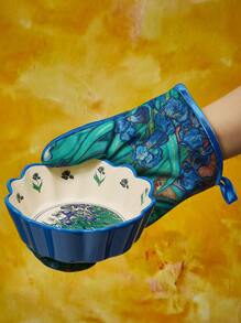 SHEIN Touch of Art 马尔代夫和Trilu印花耐热厨房烘焙配件，可选手套或隔热垫，适用于烤箱，加厚隔热垫，夏季、春季、海滩、度假、花卉图案 - 彩色 - 查看 5