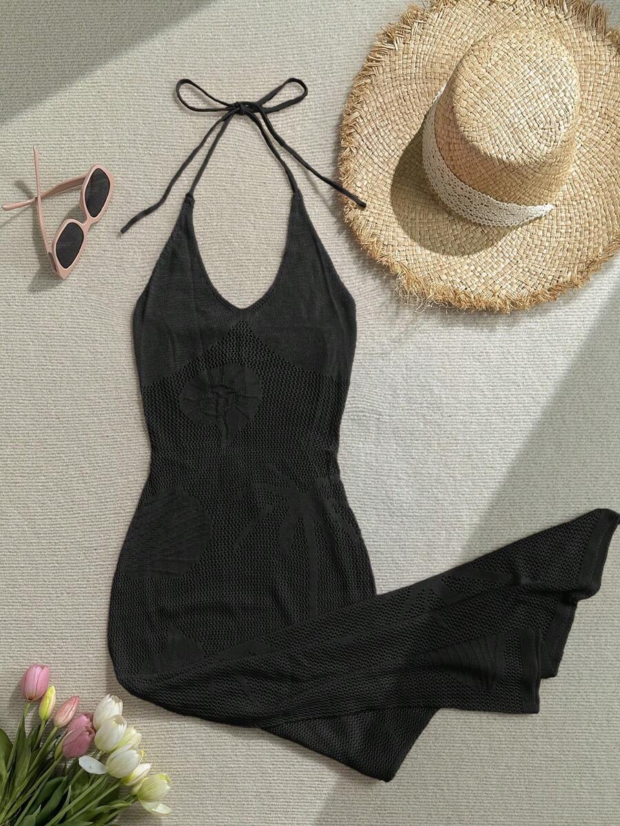 Soleia Women's Hollow Out Design Halter Neck Vacation Dress, Country Concert Outfit - Black - View 1