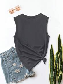 SHEIN LUNE 美国国旗图案基本款女士无袖背心，休闲简约，适合夏季 - 深灰色 - 查看 5