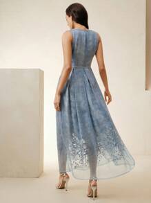 Anewsta Women's Denim Tencel V-Neck Tiered A-Line Dress, Elegant New Design For Spring Summer - Blue - View 2