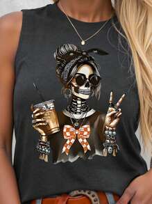 SHEIN LUNE Plus Size Fashion Camisole And Tank Top Suitable For Summer - Dark Grey - View 3