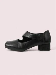 CUCCOO DOLLMOD Retro Square Toe Round Heel Mary Jane Heeled Shoes, Elegant Ballet Flats For Women - Black - View 9