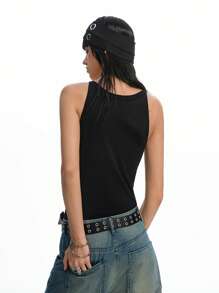 LYSMO Women's Sexy Black Hollow Line Backless Camisole Summer Top, Y2K Nightclub Party And BOHO Chic - Black - View 2