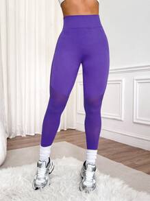 SHEIN Sport Studio Leggings sportivi attillati a vita alta donna, con disegni traforati, di colore solido, per l'estate