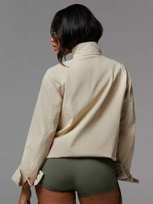 Athîral 休闲纯色立领风衣，春秋春季夹克女装夏季夹克女装短款夹克女装夹克 S 春季夹克女装夏季夹克女装春季夹克轻便夹克女装 - 卡其色 - 查看 4