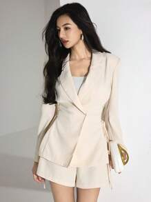 Heiryn Women's Elegant Commuting Plain Color Blazer Shorts Suit Set In Fall/Winter - Khaki - View 4