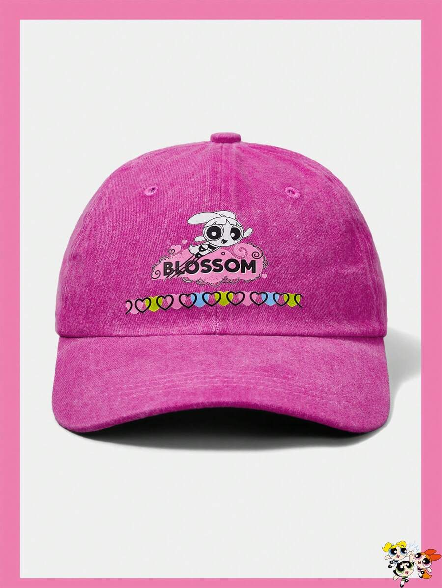 THE POWERPUFF GIRLS X SHEIN Cute Cartoon & Heart Print Adjustable Baseball Cap - Hot Pink - View 1