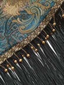 ROMWE Hippie 女式复古嬉皮西部音乐节透明木珠流苏下摆佩斯利印花抽绳波西米亚风罩衫中长裙 - 彩色 - 查看 4