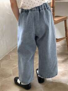 Dazy Kids 年轻女孩休闲宽松口袋牛仔裤 - 藍色 - 查看 3