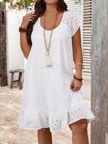 EMERY ROSE Abito largo da donna stile vacanza estiva, tinta unita, in rete con ricamo, manica raglan, taglie comode