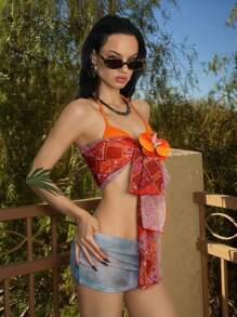 EgrlEra 女士夏季海滩风图案露背上衣 - 彩色 - 查看 4