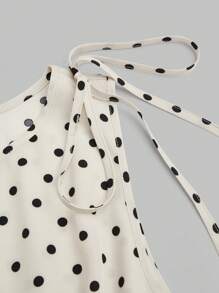 Sweetra Áo ba lỗ peplum viền chéo chấm bi cỡ lớn có dây buộc sau lưng - Nhiều màu - Xem 5