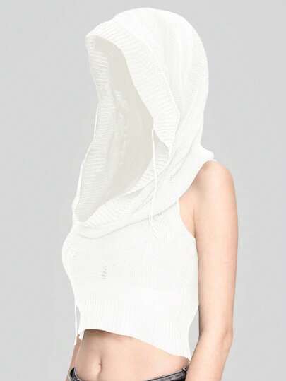 Grunge Punk Plus Size Y2K Style Hollow-Out Knitted Lightweight Hoodie