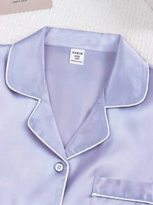 2pcs Big Girl Solid Color Satin Lounge Set, Long Sleeve Top And Pants, Spring/Autumn